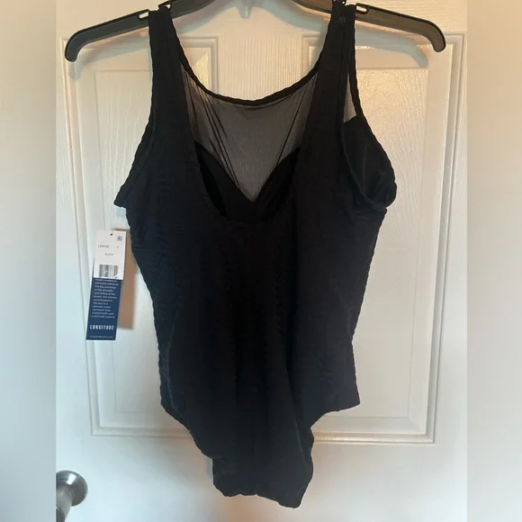 Longitude Half Moon Mesh Torso Tummy Control Swimsuit Size 10 Black NWT - Picture 4 of 7